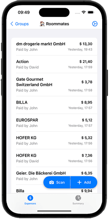 ExpenseMate Expenses View