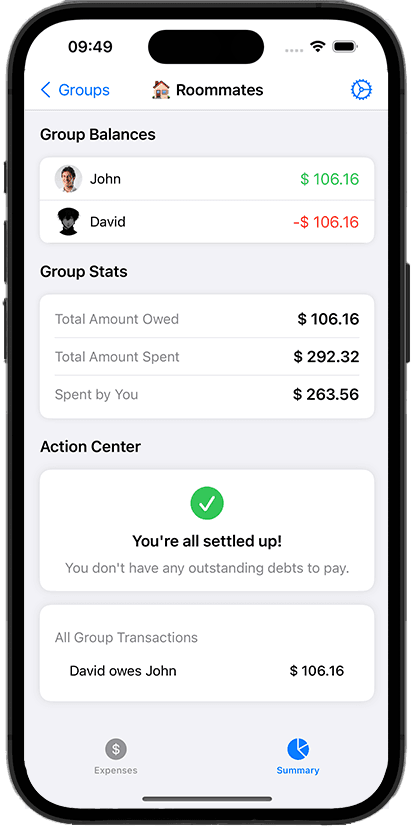 ExpenseMate Group Summary